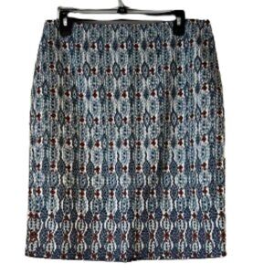 Loft Blue, Red & White Pencil Skirt - 10